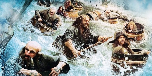 Lord of the Rings image riding along the river in beer barrels
